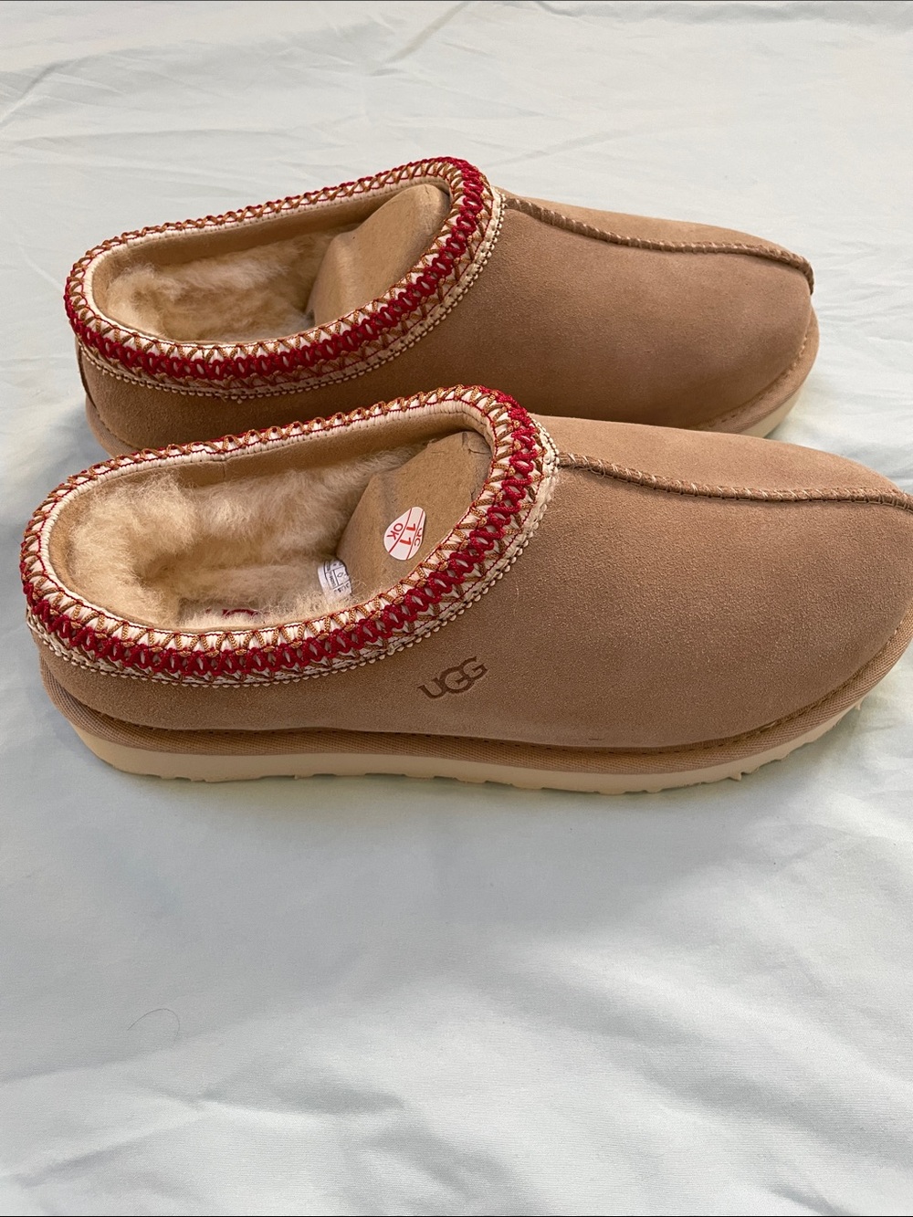 UGG Chestnut Suede Sheepskin Clog with Red Trim - Picture 5 of 8